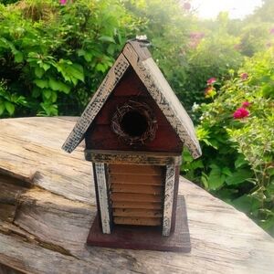 Rustic Red and Cream Wooden Birdhouse